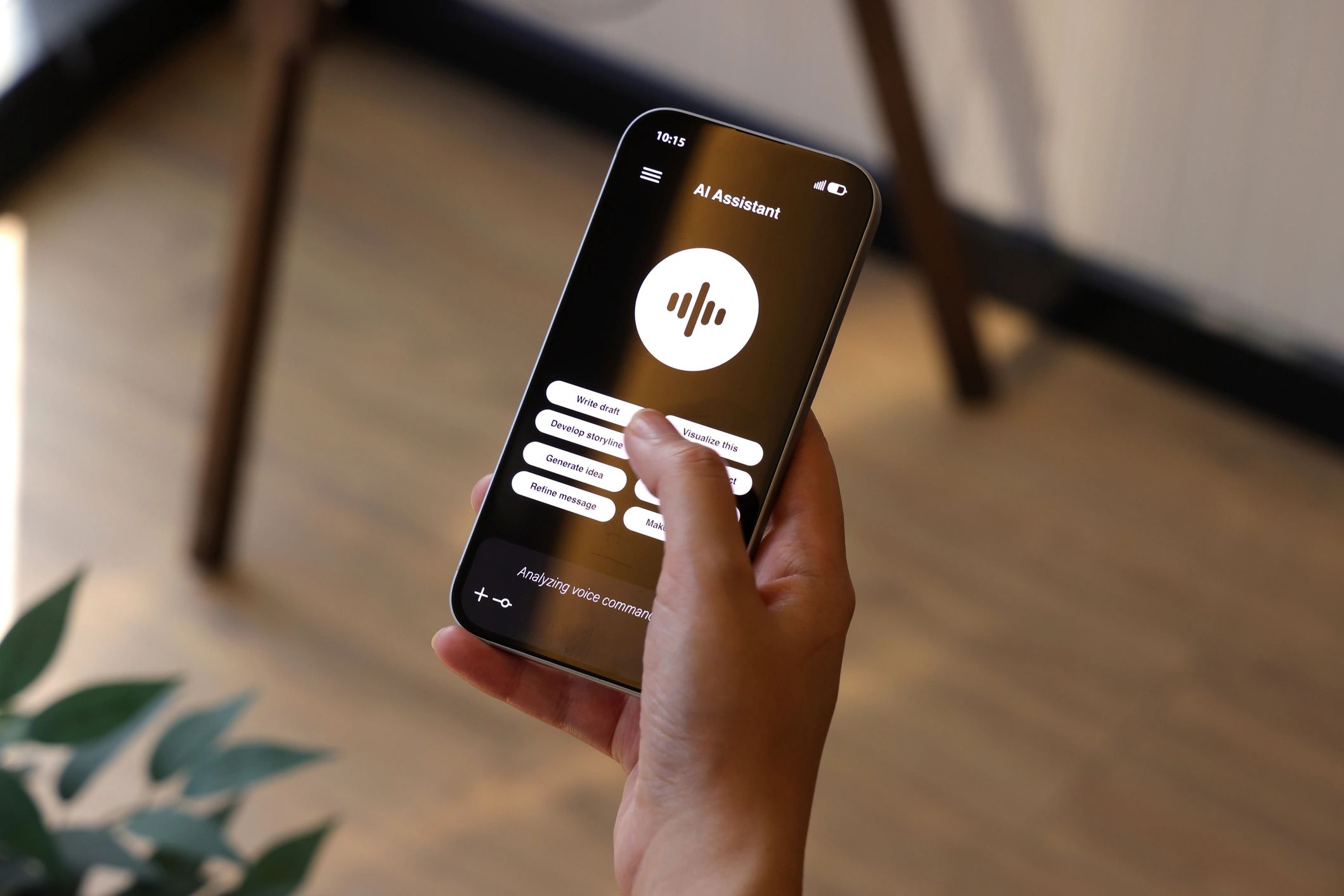 AI voice assistant interface on smartphone screen